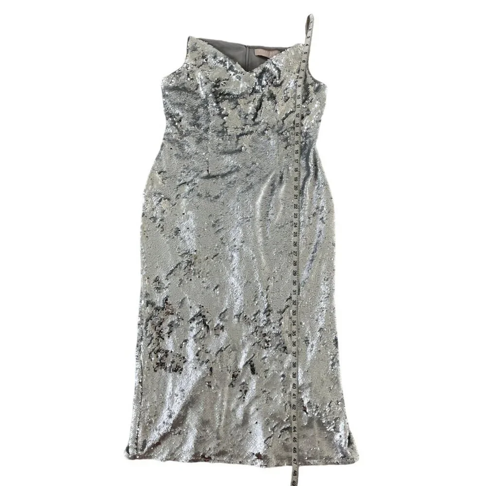 Keepsake The Label No‎ Signs Midi Dress Silver Sequin Size XL New Years Formal